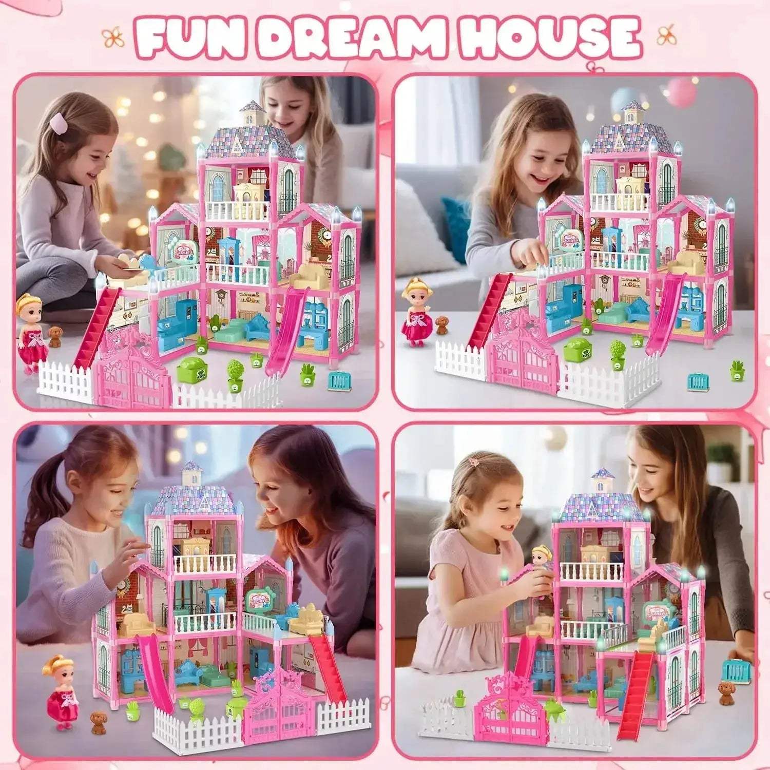 8 Room Dollhouse With LED Lights And Furnishings For Kids - ToylandEU