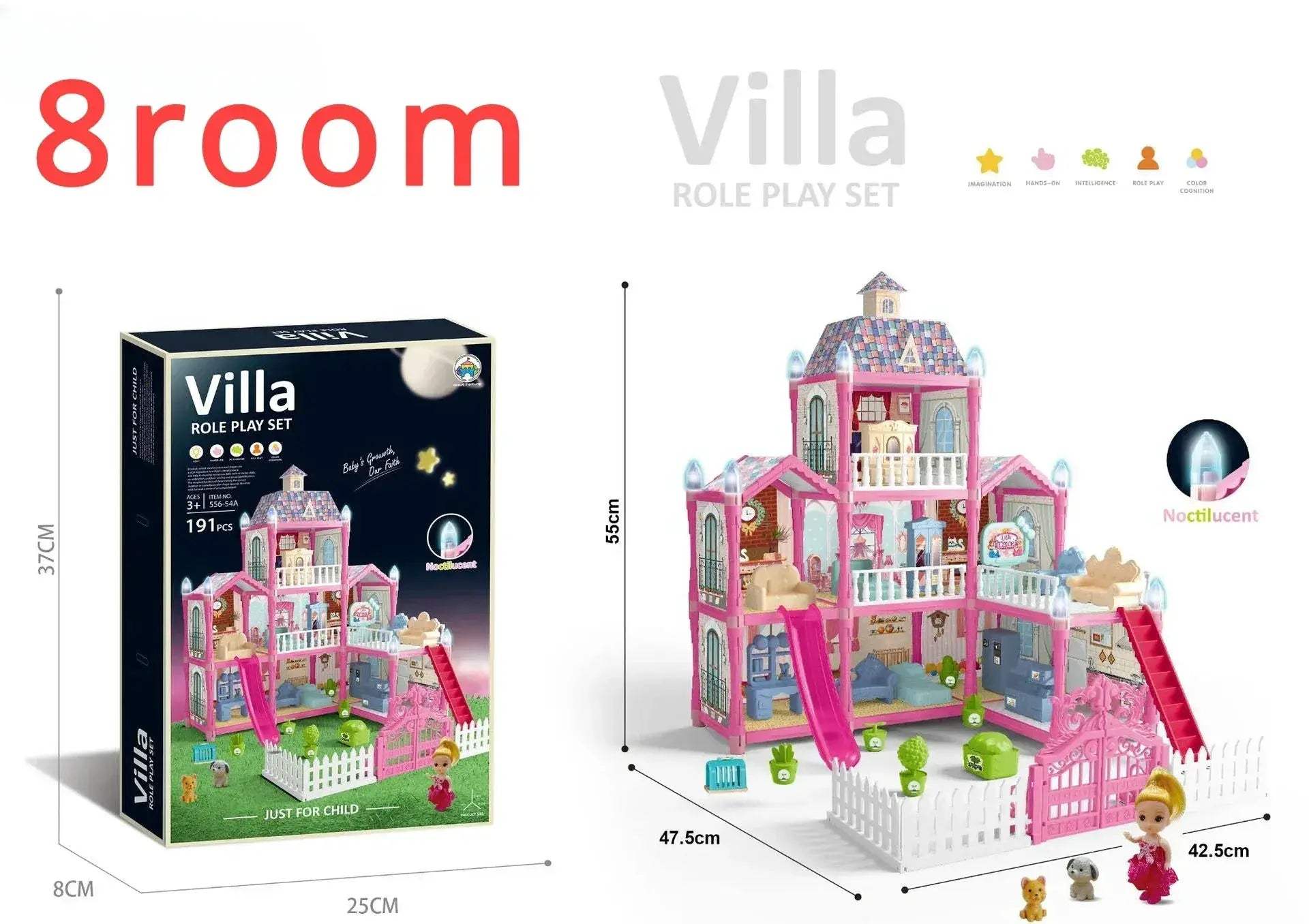 8 Room Dollhouse With LED Lights And Furnishings For Kids - ToylandEU