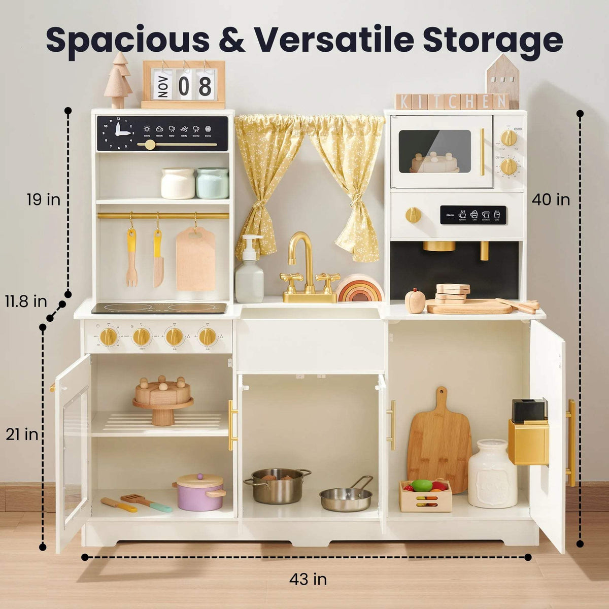 Tiny Land Play Kitchen | Wood Construction | Cream Accents For Kids