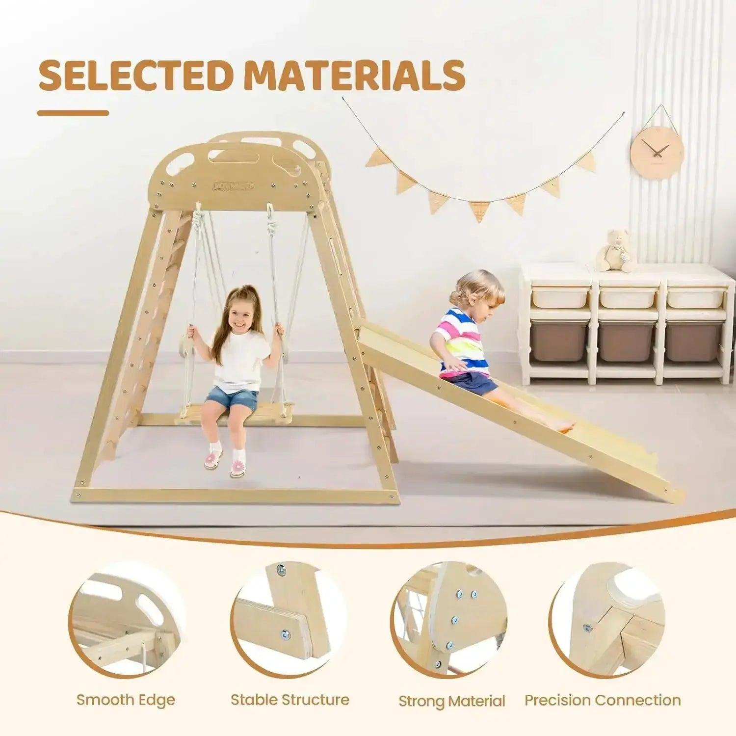  8-in-1 Indoor Jungle Gym For Kids With Swing Safe Wood -  ToylandEU™