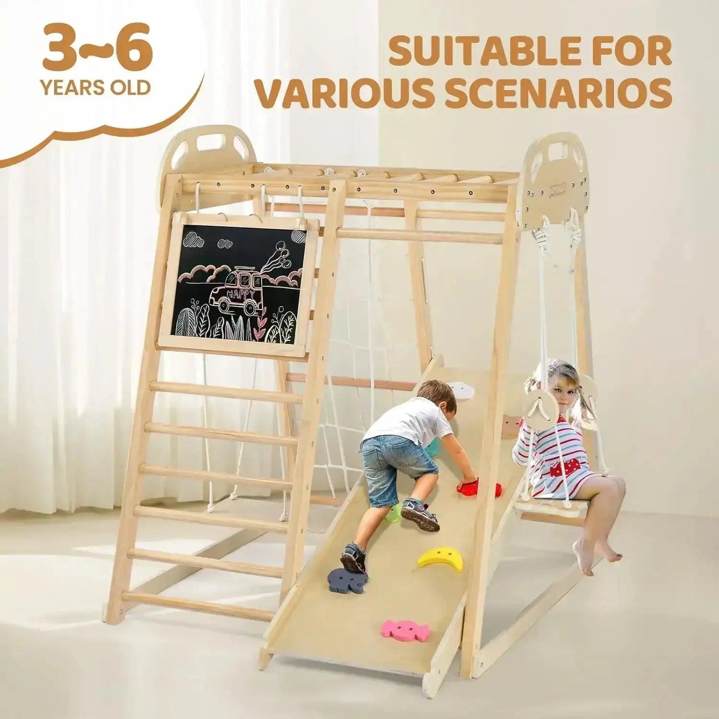  8-in-1 Indoor Jungle Gym For Kids With Swing Safe Wood -  ToylandEU™