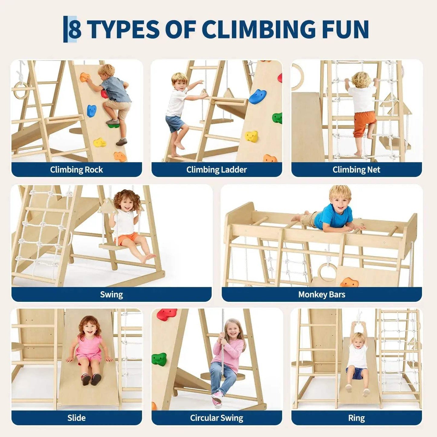  8-in-1 Wooden Indoor Jungle Gym for Kids Playzone Safe -  ToylandEU™