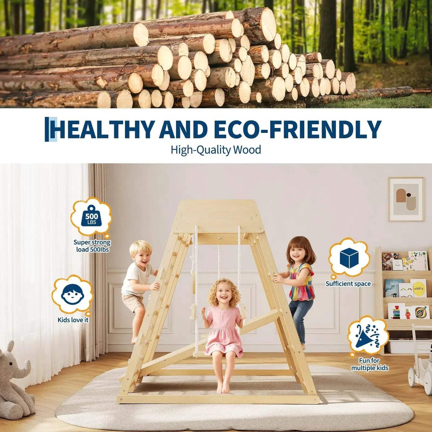  8-in-1 Wooden Indoor Jungle Gym for Kids Playzone Safe -  ToylandEU™