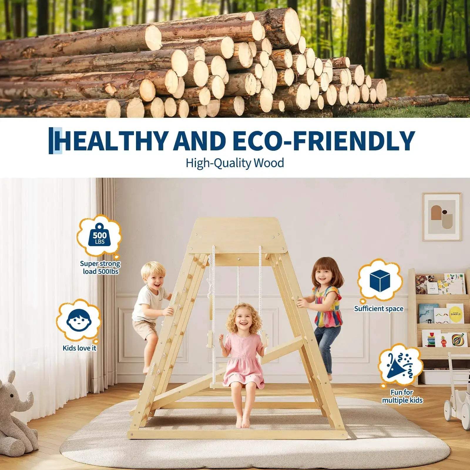  8-in-1 Wooden Indoor Jungle Gym for Kids Playzone Safe -  ToylandEU™