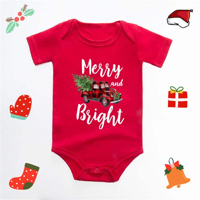 Baby Christmas Deer Red Triangle Romper | English Letter Print