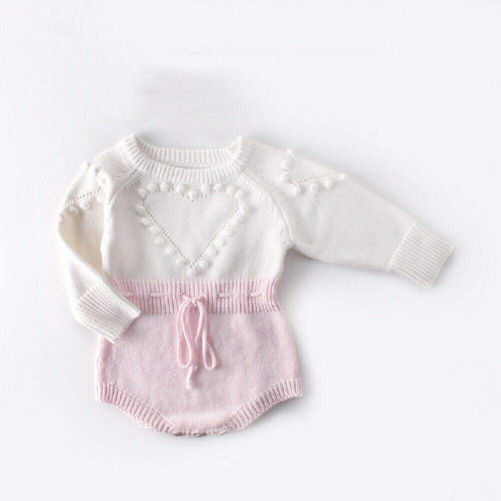 Baby Girl Handmade Love Knitted Wool Long-Sleeve Bodysuit | Baby & Children's One-Pieces