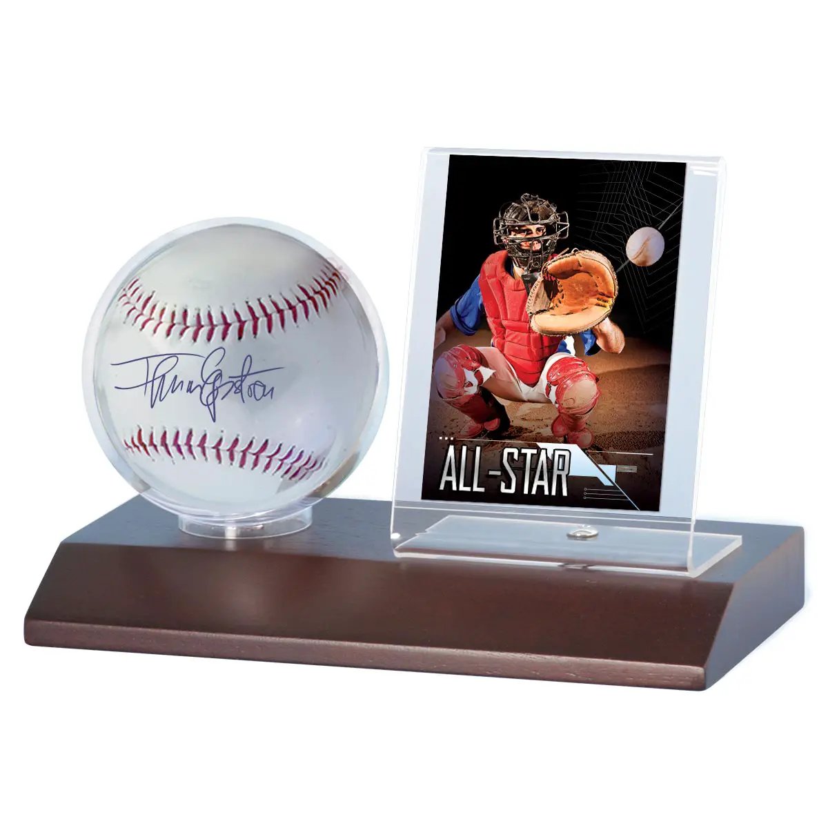 Baseball and Card Dark Wood Holder
