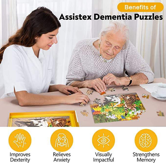 Senior Jigsaw Puzzle | 63 Large Pieces | Cat Flower Theme | Memory Game