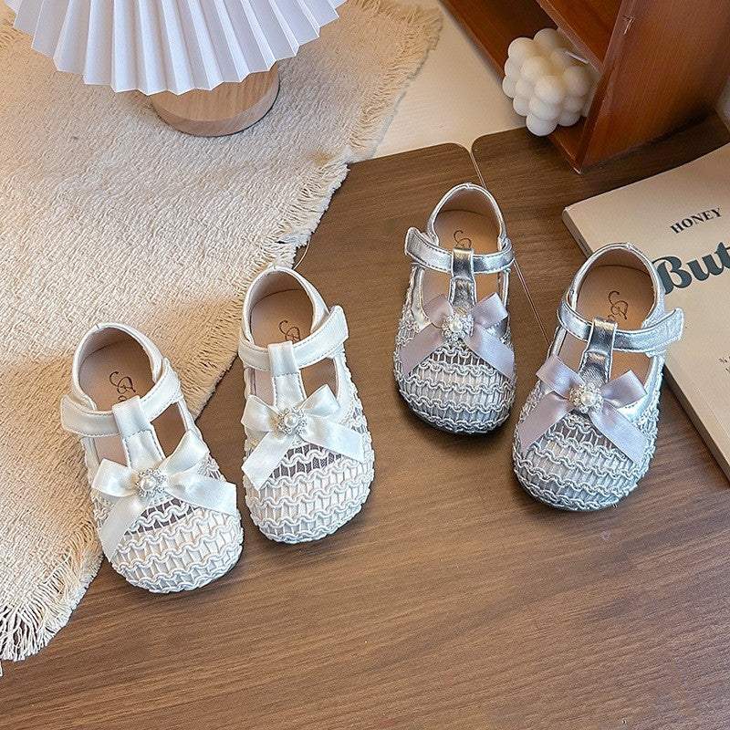Girls' Pearl Bow Sandals | Non-Slip Sole | Breathable Design | Comfortable Fit
