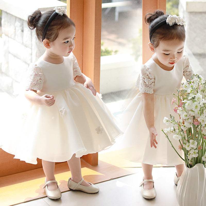 Girls Linen Dress | Creamy White Color | Princess Stage Dress | Kids 80 160 Cm