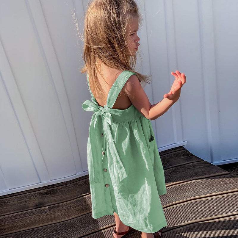 Kids Cotton Linen Dress | Sleeveless Summer | Lightweight Weave | 90cm To 130cm