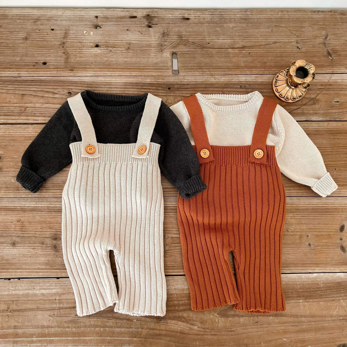 Baby Knitted Suspender Wide-Leg Pants | High Waist | 95% Cotton