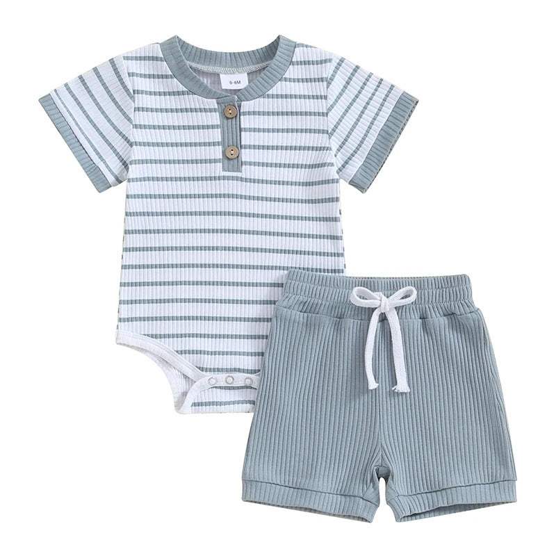 Baby Short-Sleeve Jumpsuit Romper And Shorts Set | Cotton Pullover