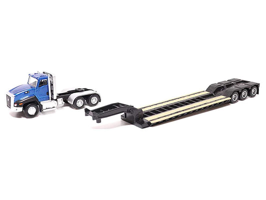 CAT Caterpillar CT660 Day Cab Tractor Blue Metallic with Lowboy Trailer and CAT 315C L Hydraulic Excavator Yellow | 1/87 Diecast Model Tractor