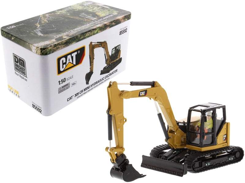 CAT Caterpillar 309 CR Next Generation Mini Hydraulic Excavator with Work Tools and Operator | 1/50 Diecast Construction Model | Diecast Masters