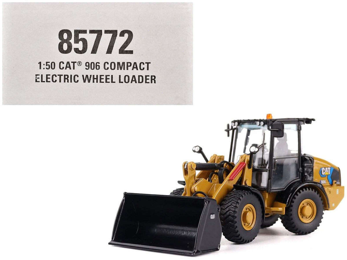 CAT Caterpillar 906 Electric Compact Wheel Loader Yellow with Operator | 1/50 Diecast Construction Model | Diecast Masters | High Line Series