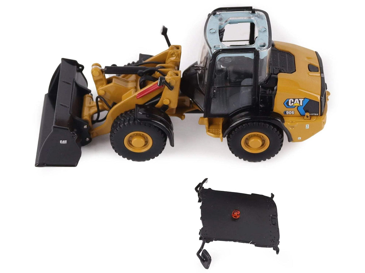 CAT Caterpillar 906 Electric Compact Wheel Loader Yellow with Operator | 1/50 Diecast Construction Model | Diecast Masters | High Line Series
