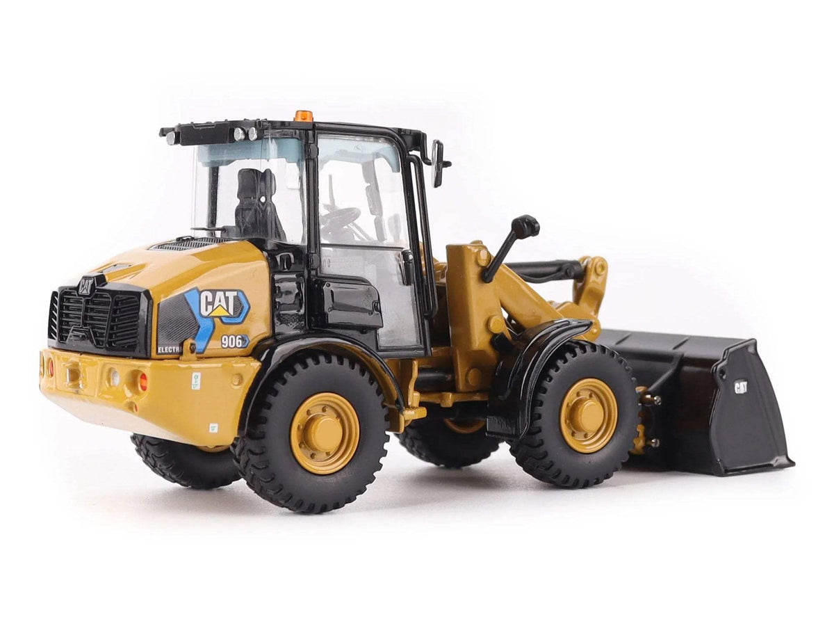 CAT Caterpillar 906 Electric Compact Wheel Loader Yellow with Operator | 1/50 Diecast Construction Model | Diecast Masters | High Line Series