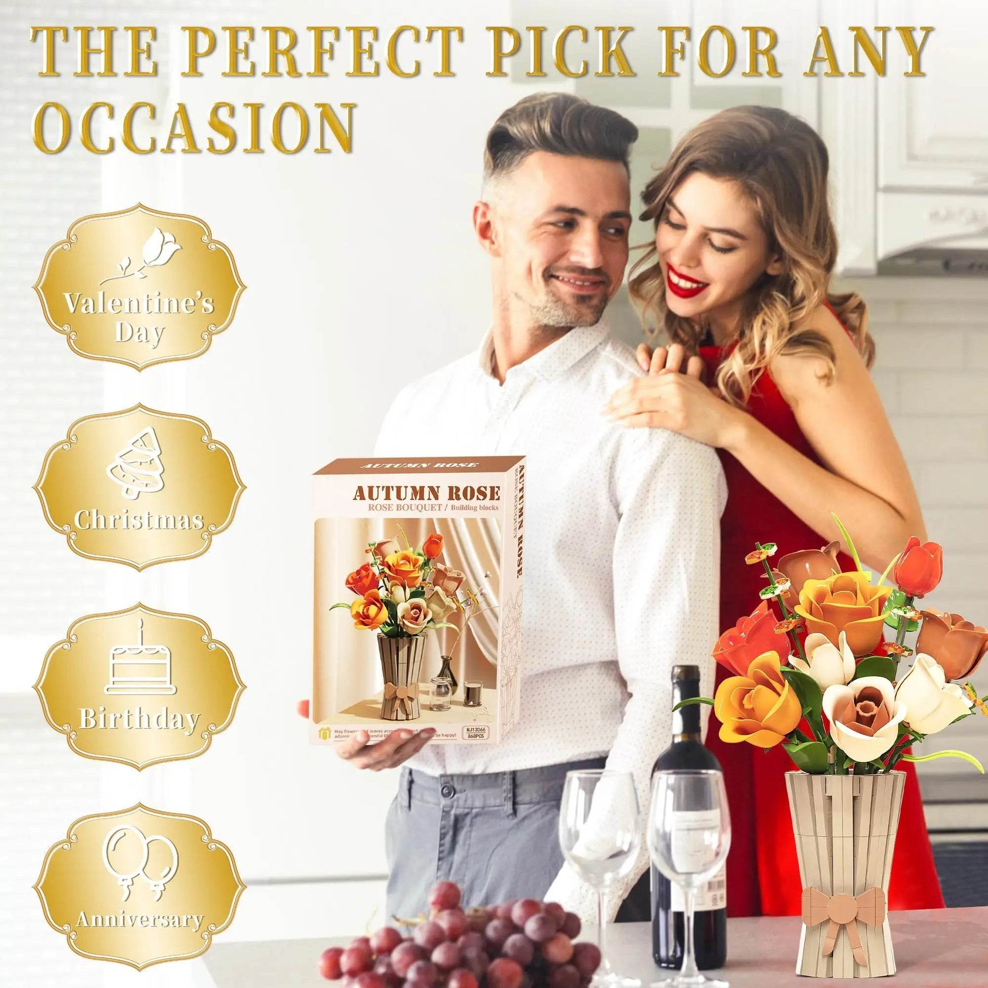 868PCS Rose Bouquet Building Blocks Eternal Flower Vase Model - ToylandEU