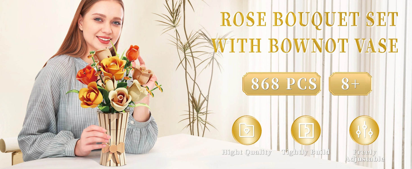 868PCS Rose Bouquet Building Blocks Eternal Flower Vase Model - ToylandEU