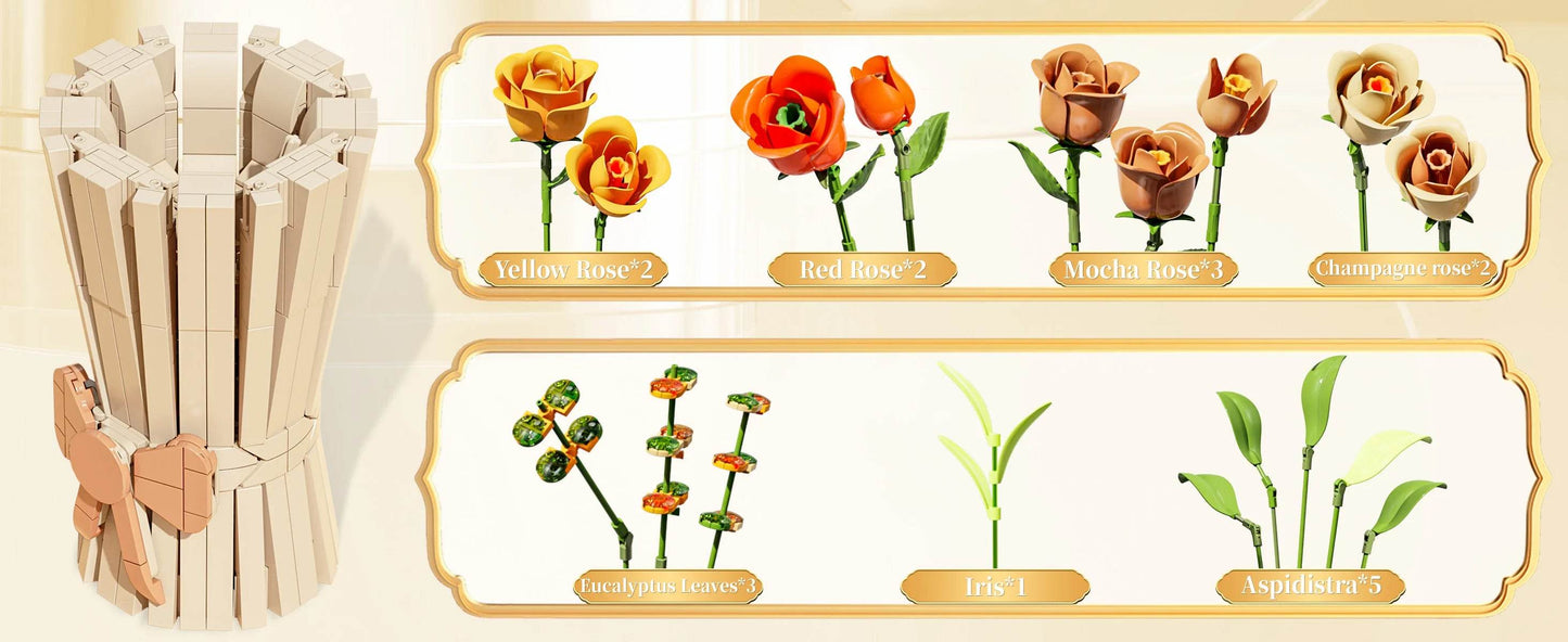 868PCS Rose Bouquet Building Blocks Eternal Flower Vase Model - ToylandEU