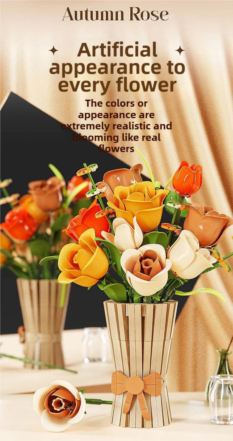 868PCS Rose Bouquet Building Blocks Eternal Flower Vase Model - ToylandEU