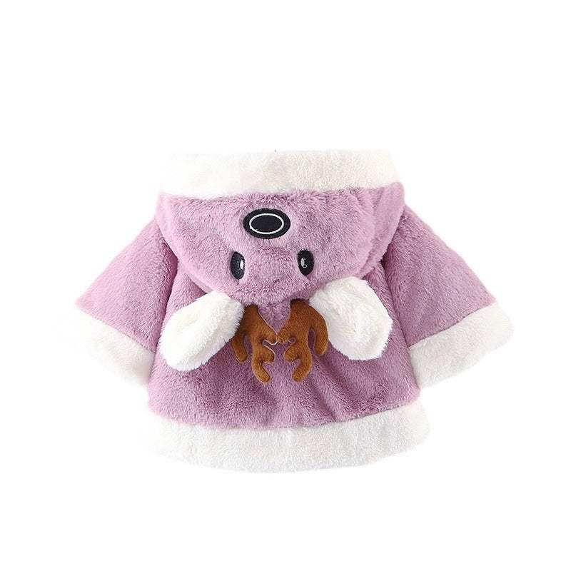 Kids' Thick Hooded Cape Coat With Small Antlers | White