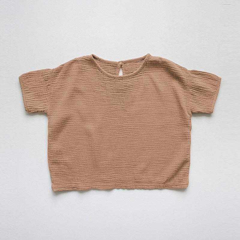 Girls' Sweet Cotton Short-Sleeve Top | Dark Pink