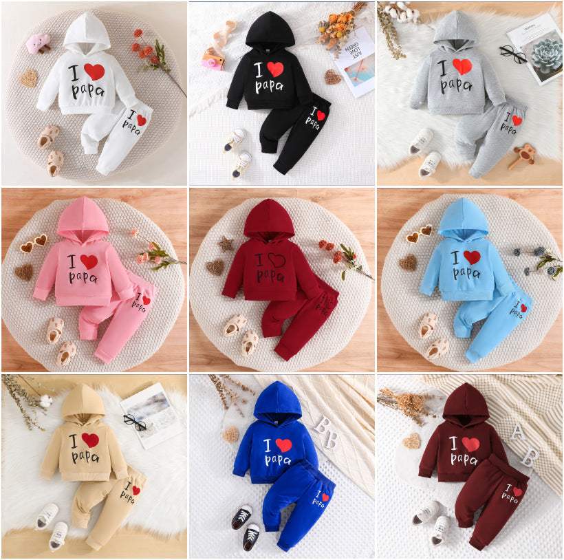 Kids' Hooded Printed Sweater And Trousers Set | Cartoon And Letter Prints | Seven Colors