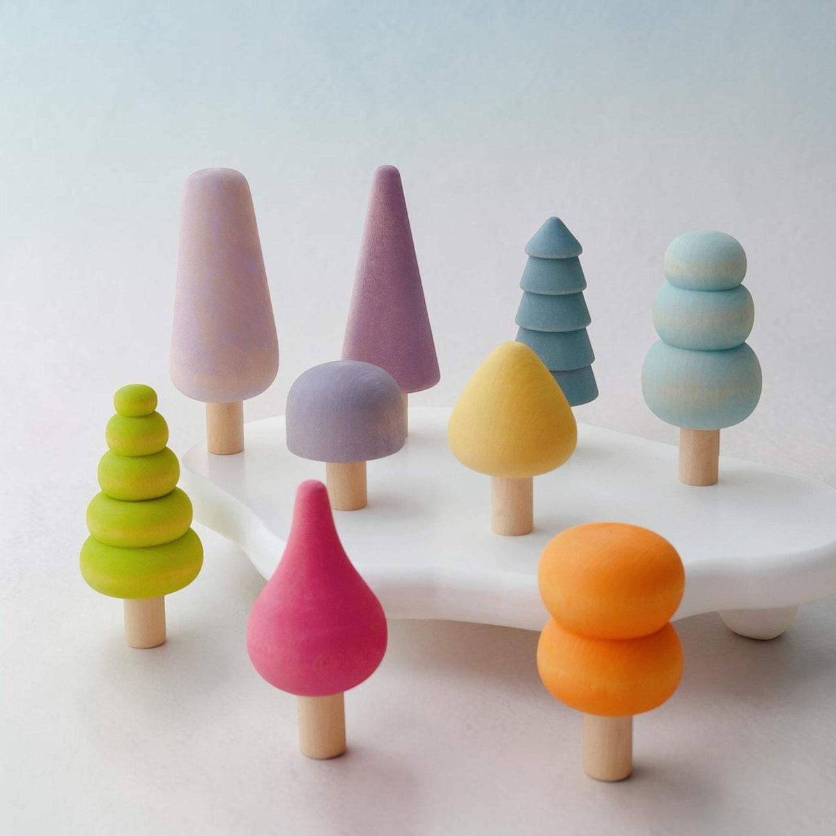 Wooden Tree Set | 10 Piece Pastel Pack | Stained Finish | Pretend Play