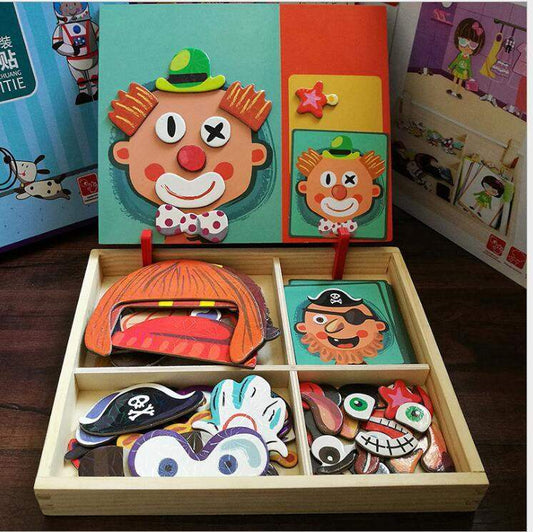Magnetic Wooden Puzzle Book Box | Vehicles And Clowns