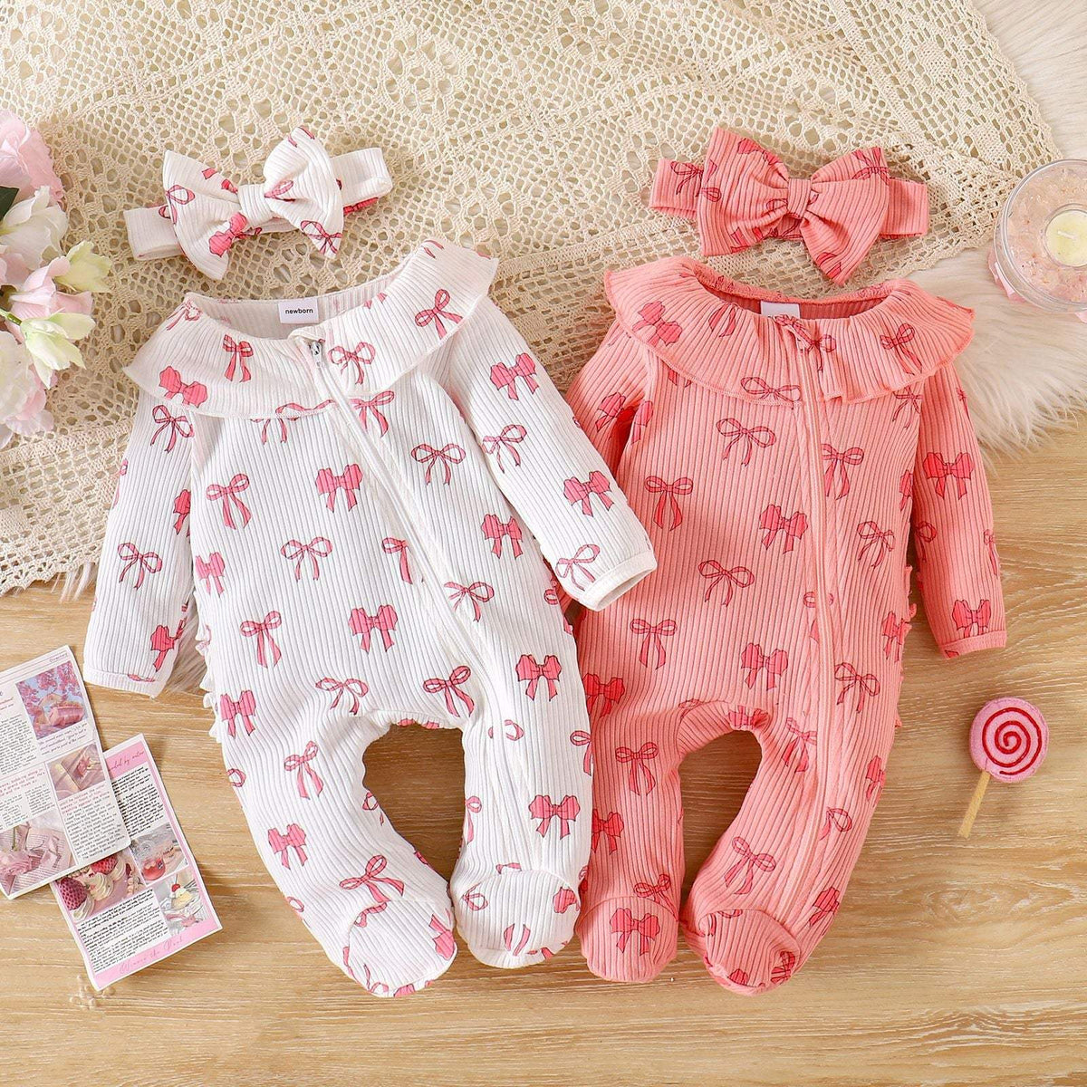 Baby Long-Sleeve One-Piece Romper | Solid, Cartoon And Floral Patterns