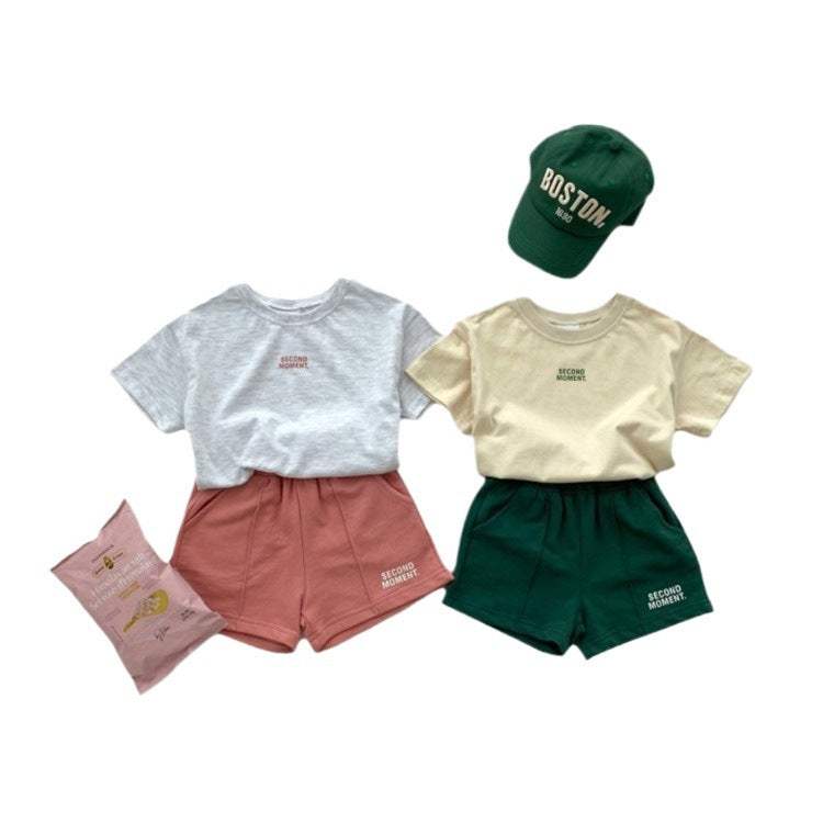 Kids' Casual Thin Short-Sleeve And Shorts Set | Light Gray Stitching | Unisex Summer