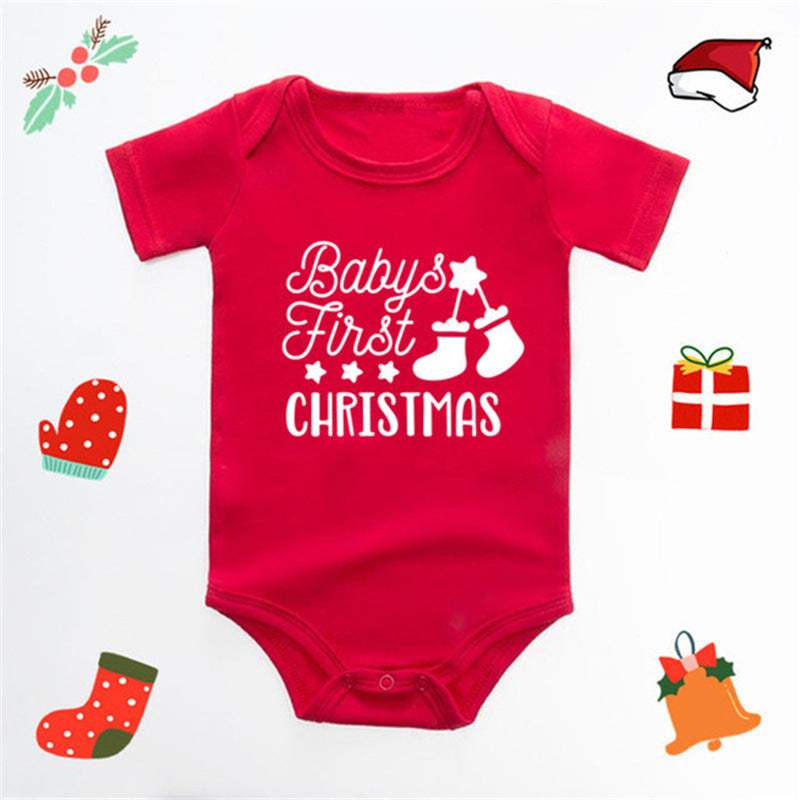 Baby Christmas Deer Red Triangle Romper | English Letter Print