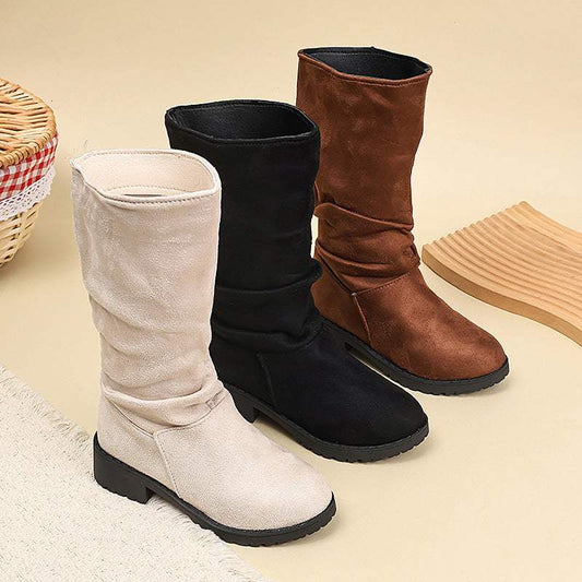 Girls' Boots | Suede Wearing Upper | Rubber Trendy Element: Turned-over cuff Thickness: Thickened Sole | Winter & Spring & Autumn
