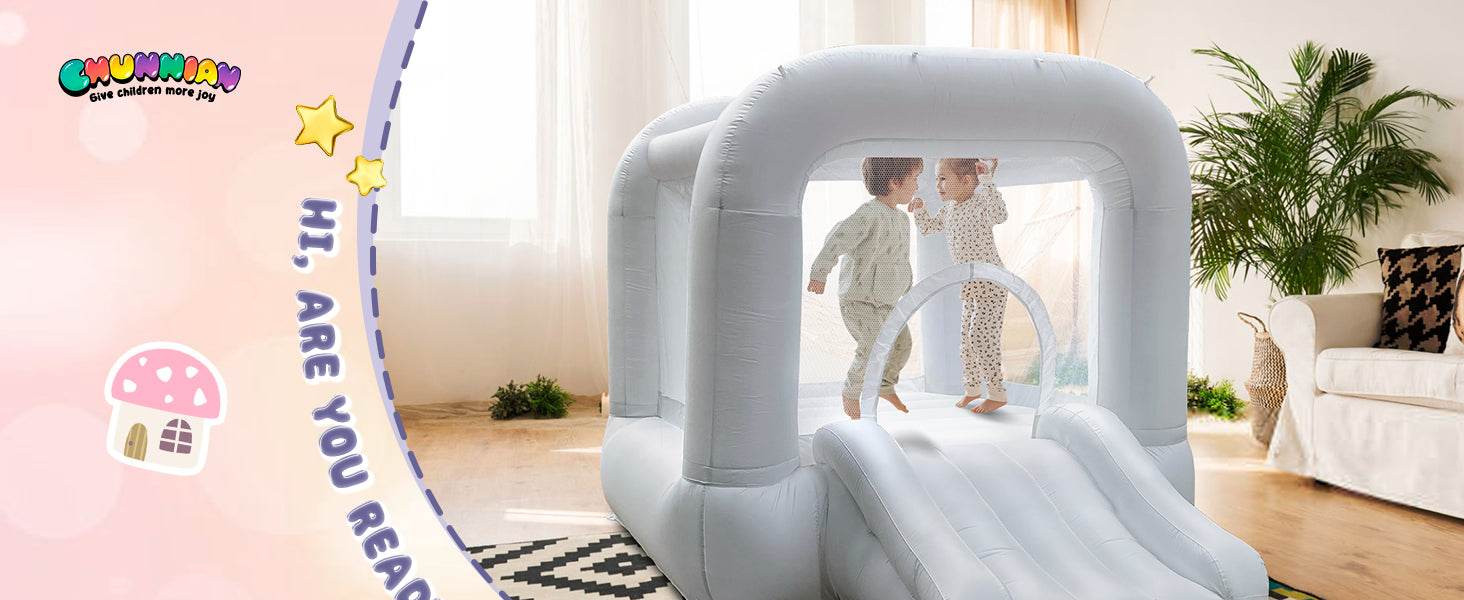 8ft White Bounce House Indoor Outdoor Softplay Inflatable Bouncer - ToylandEU