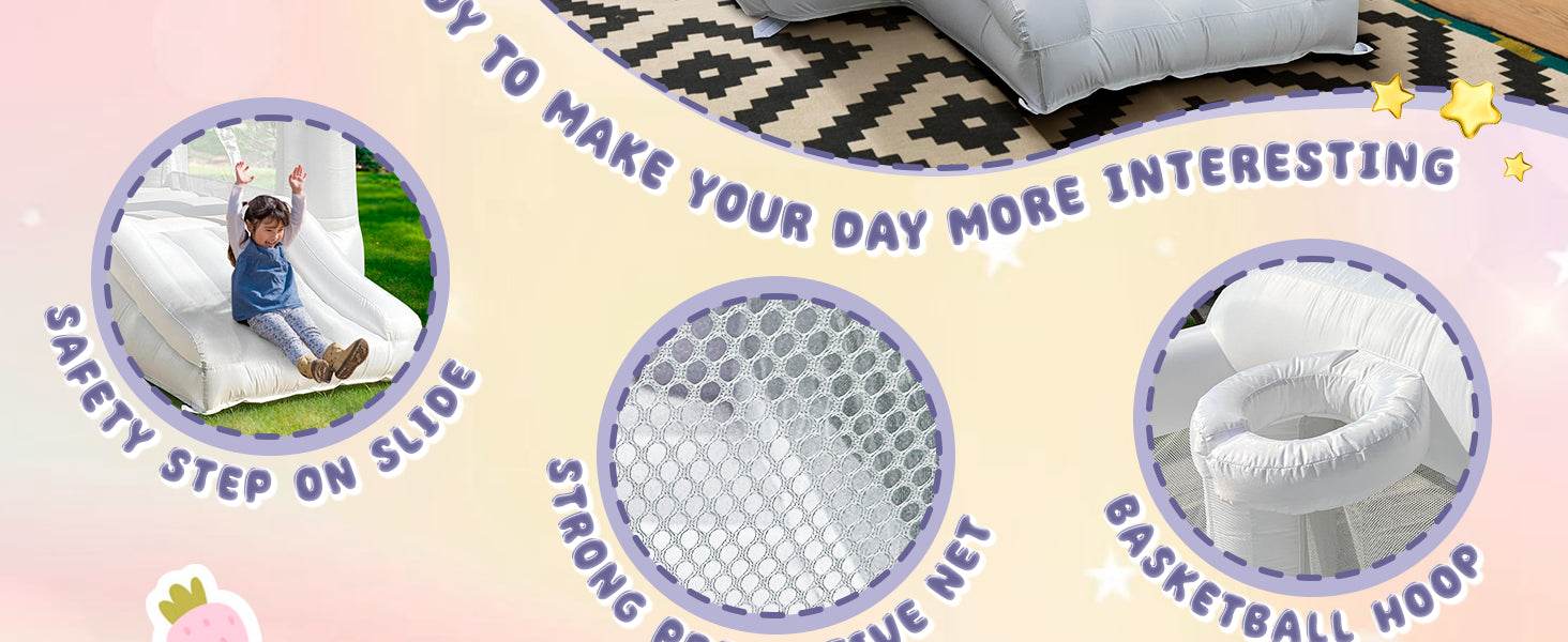 8ft White Bounce House Indoor Outdoor Softplay Inflatable Bouncer - ToylandEU