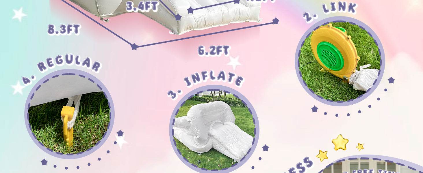 8ft White Bounce House Indoor Outdoor Softplay Inflatable Bouncer - ToylandEU