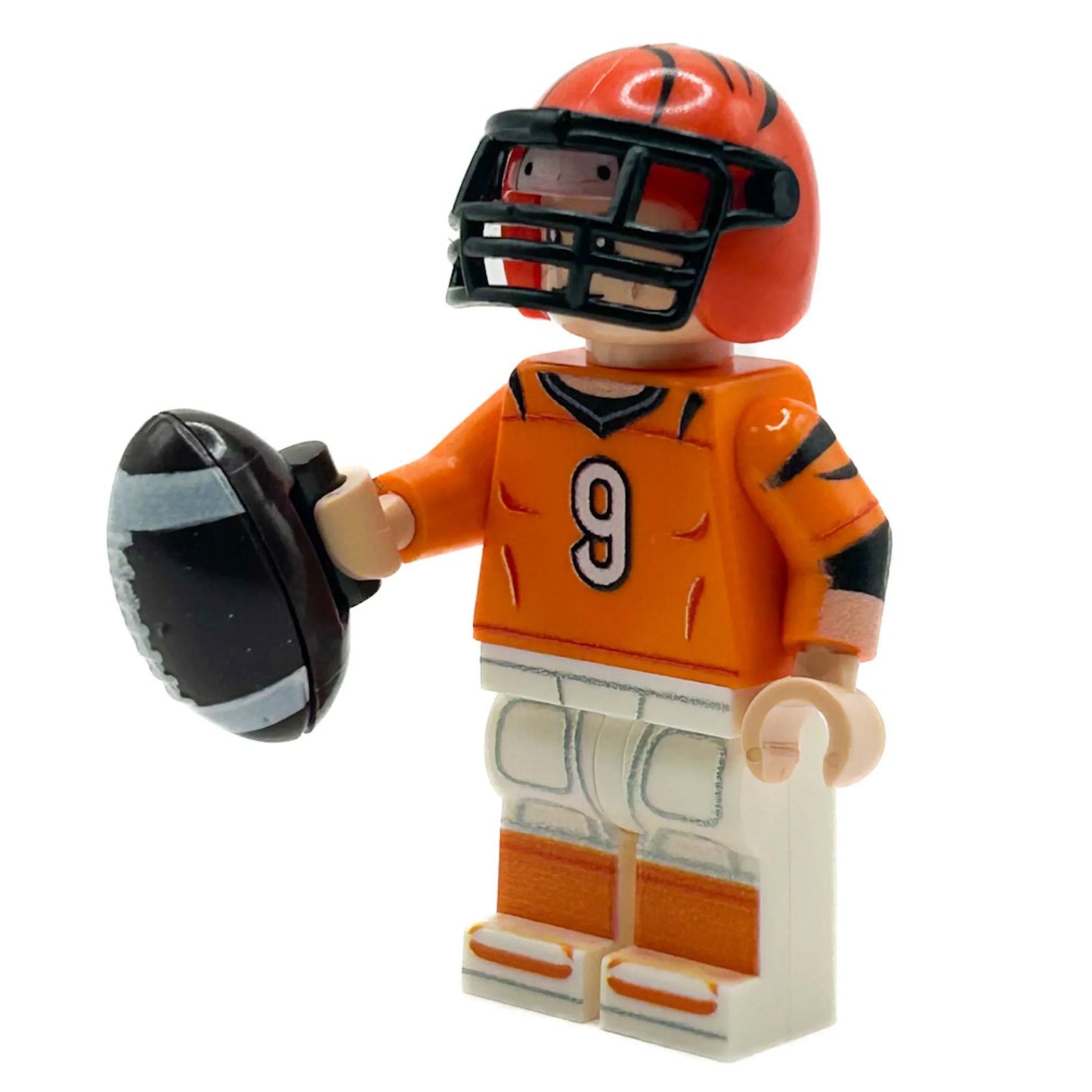 LEGO Figure Bengals Quarterback With Custom Helmet Orange And Black Printed Torso And Head Authentic LEGO Parts - ToylandEU