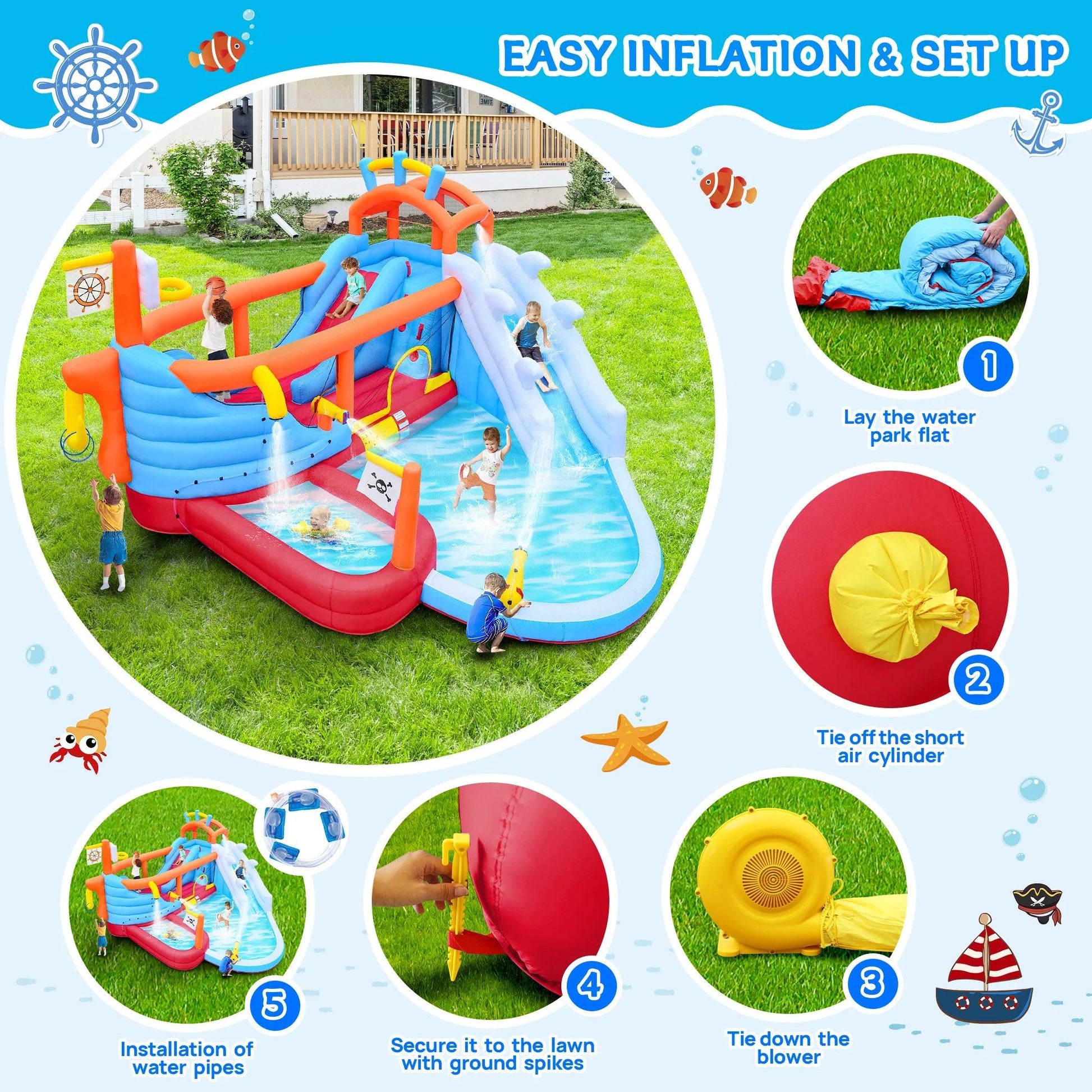  9-in-1 Inflatable Water Park Dual Slides Backyard Fun -  ToylandEU™