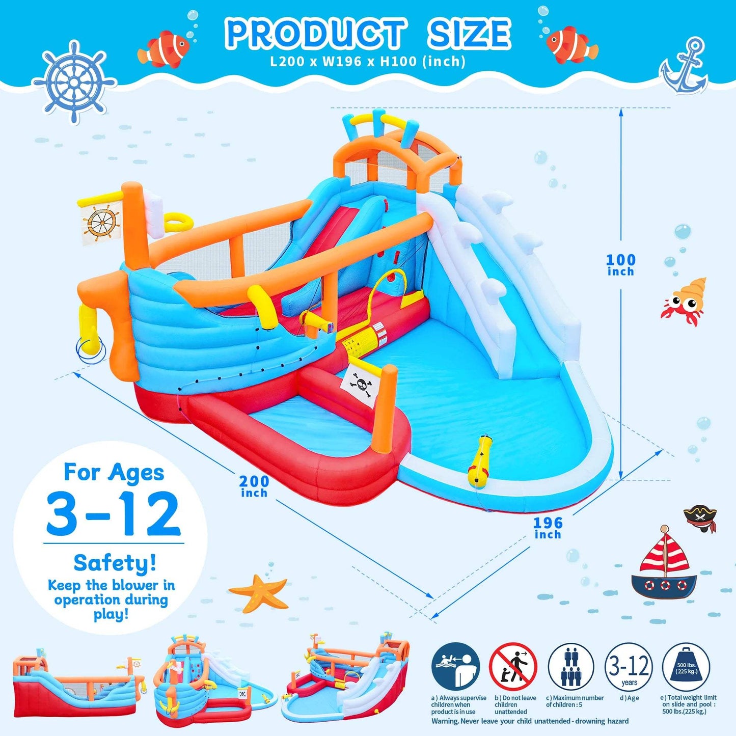  9-in-1 Inflatable Water Park Dual Slides Backyard Fun -  ToylandEU™