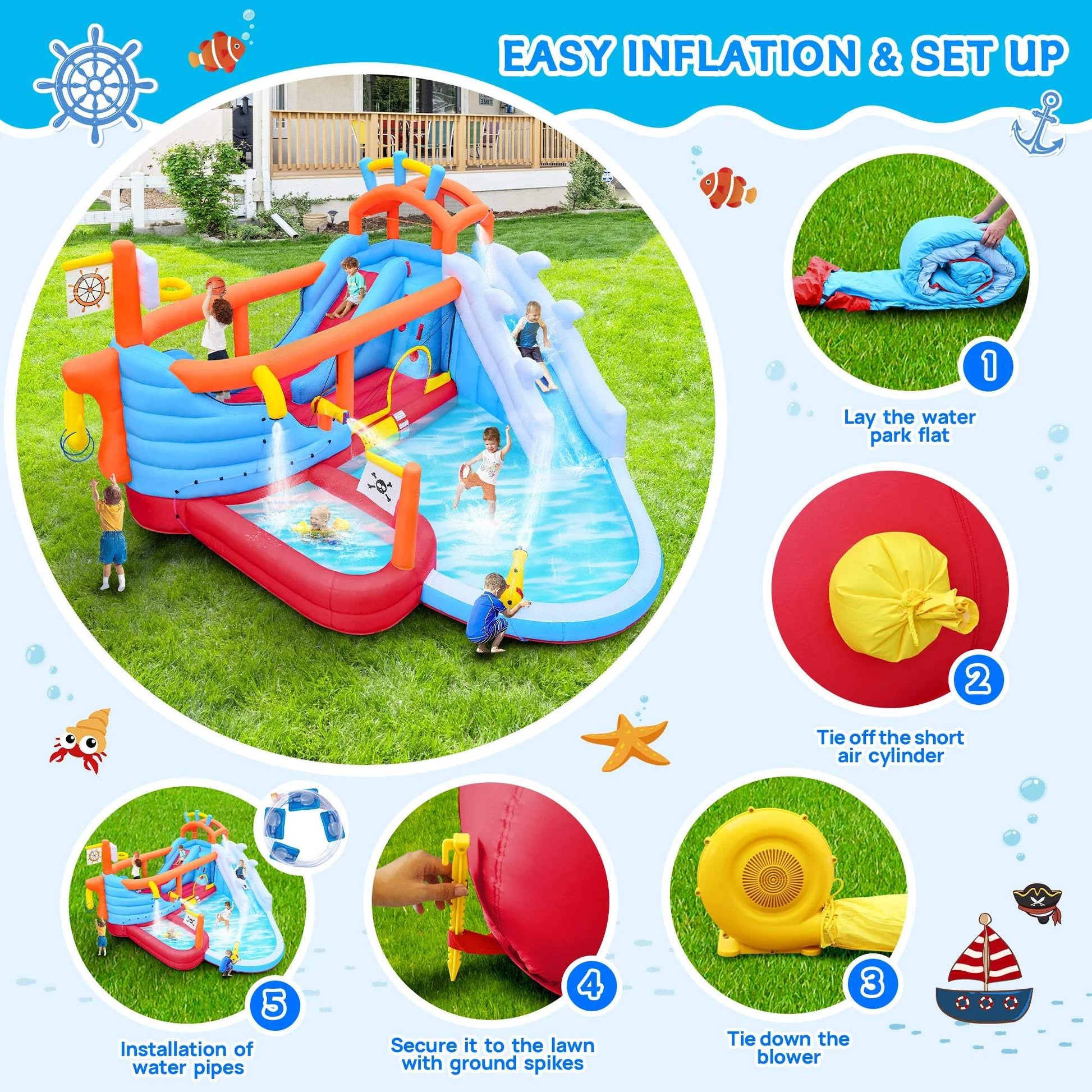  9-in-1 Inflatable Water Park Dual Slides Backyard Fun -  ToylandEU™