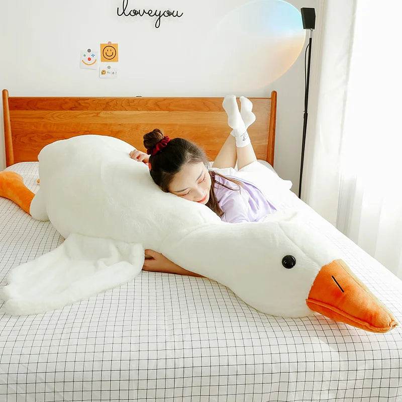 90-190cm Lovely Big White Goose Plush Toy Big Goose Doll Sleep on Bed Birthday Gift Girl - ToylandEU