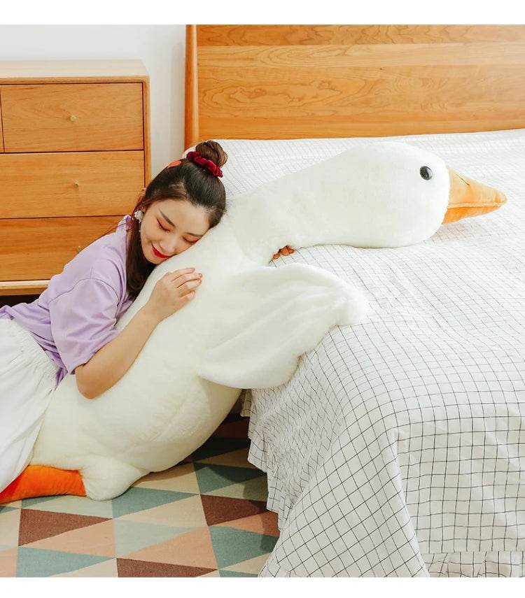 90-190cm Lovely Big White Goose Plush Toy Big Goose Doll Sleep on Bed Birthday Gift Girl - ToylandEU
