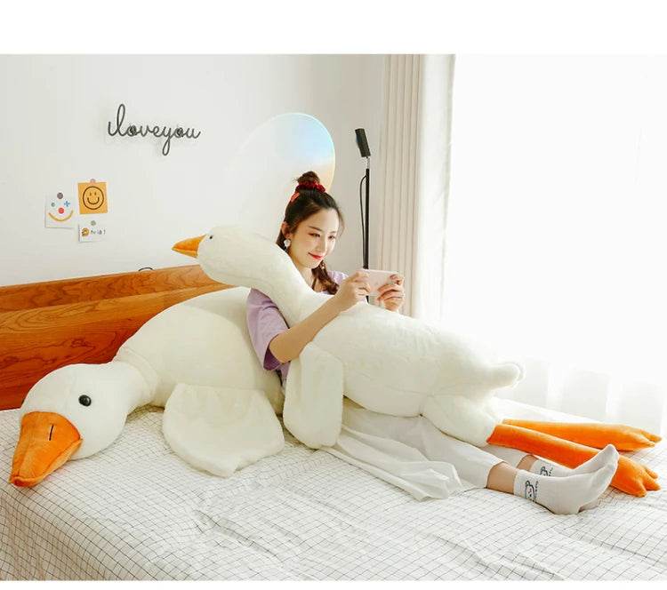90-190cm Lovely Big White Goose Plush Toy Big Goose Doll Sleep on Bed Birthday Gift Girl - ToylandEU
