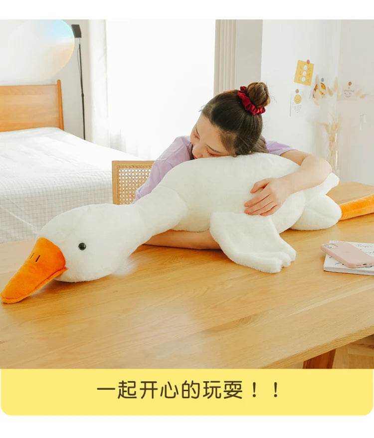 90-190cm Lovely Big White Goose Plush Toy Big Goose Doll Sleep on Bed Birthday Gift Girl - ToylandEU