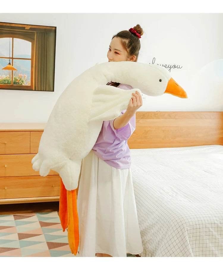 90-190cm Lovely Big White Goose Plush Toy Big Goose Doll Sleep on Bed Birthday Gift Girl - ToylandEU