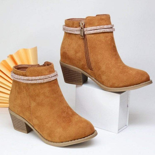 Girls' Double Strap Rhinestone Booties | Sizes 29-35