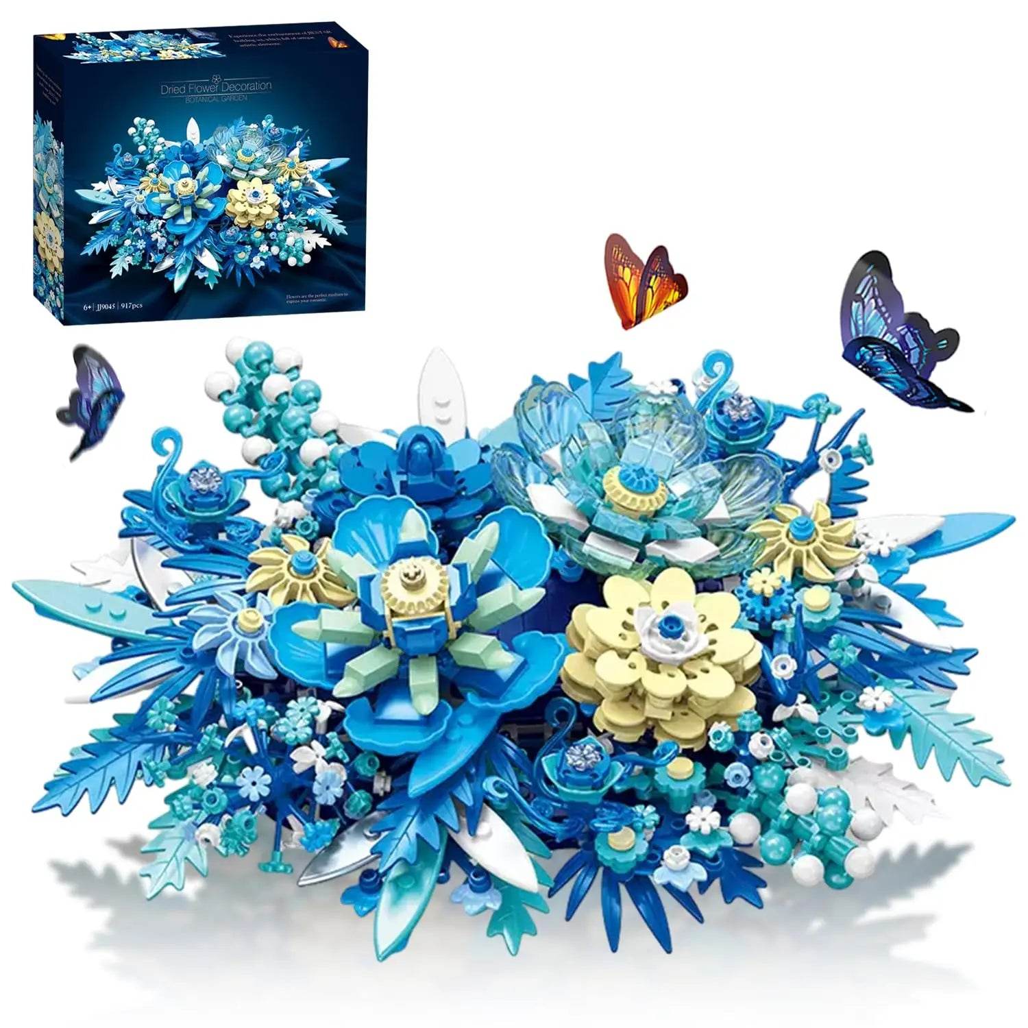 917PCS Preserved Flower Bouquet Building Blocks Fantasy Blue Flowers Assembly Model Bricks Toy Creative Home Decor Gift - ToylandEU