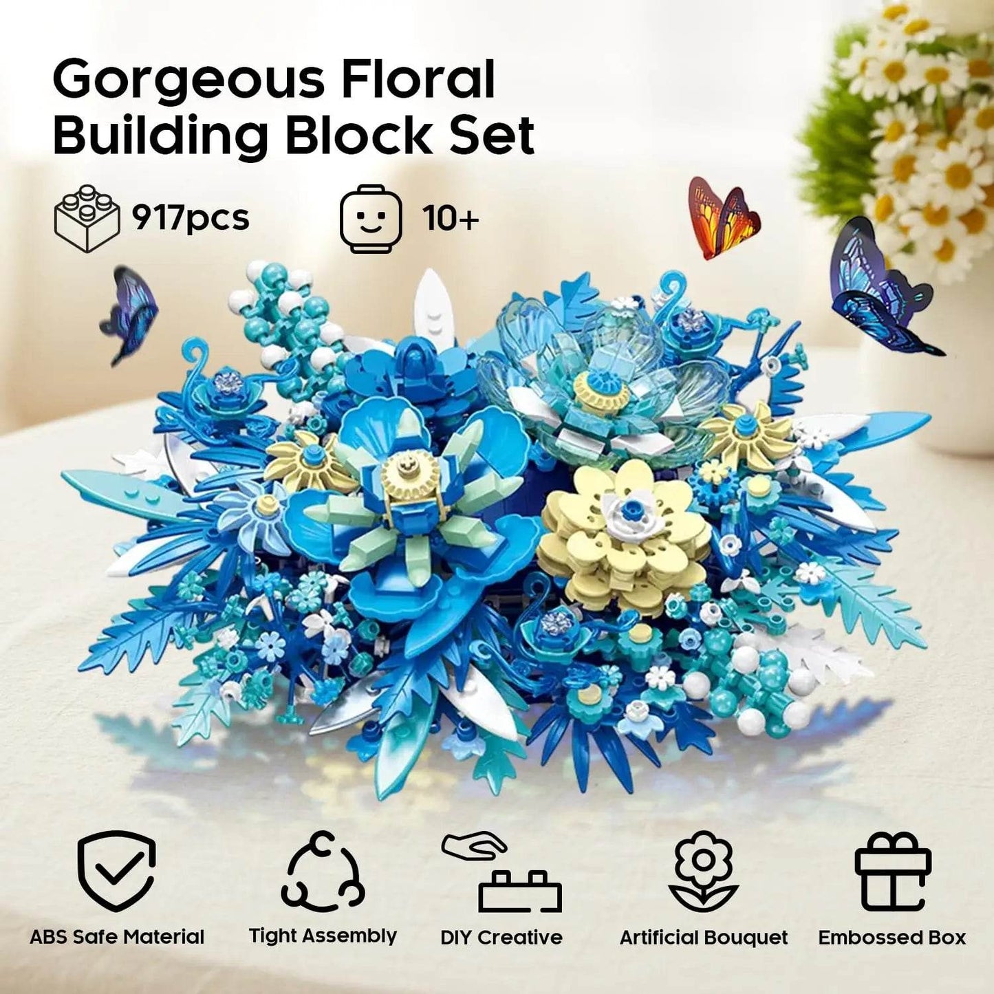917PCS Preserved Flower Bouquet Building Blocks Fantasy Blue Flowers Assembly Model Bricks Toy Creative Home Decor Gift - ToylandEU
